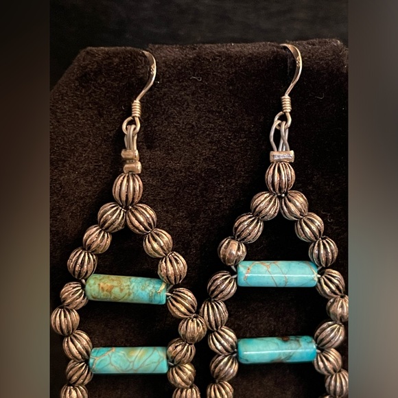 AUTHENTIC STERLING SILVER TURQUOISE PEARL EARRINGS - Picture 4 of 8